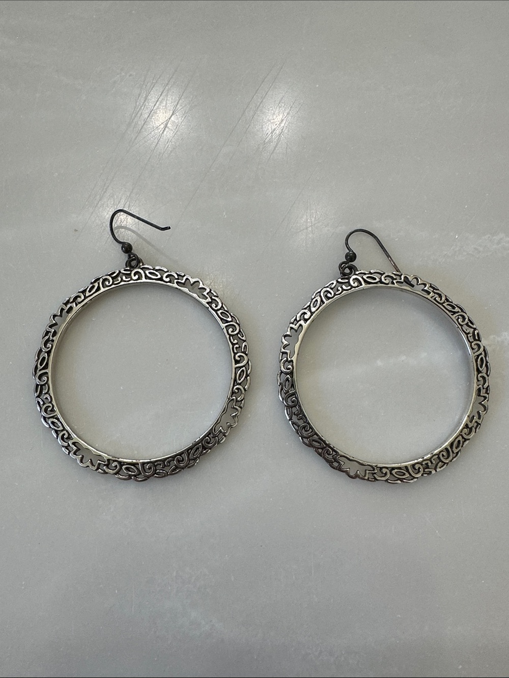 Brighton Vintage-Style Filigree Hoop Earrings in Antique Silver